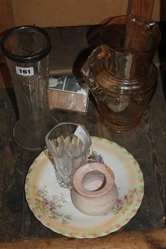 Silver rim vase and Edward VII Coronation plate and 2 vases